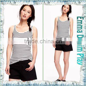 New Fashion Girl's Fitted Black White Striped Cotton Slinglet Tank Tops photo-4