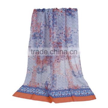 Voile Scarves & Wraps Rectangle Blue Orange Flower Ladies Fashion Scarves