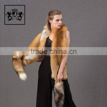 Best popular design big real fox fur yellow long scarf