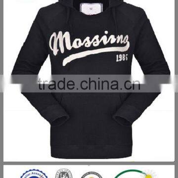 OEM men black applique embroidered hoodie no-zipper hoodie cheap hoodie