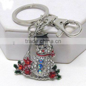 High Rhodium Plated 1.5"*1.75" Crystal Snow Man Metal Ring Key Chains