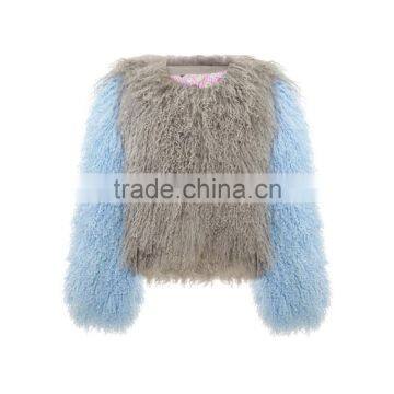 SJ514-04 2016 White Winter Short Style Real Mongolian Sheep Fur Coat For Lady