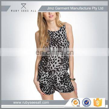 OEM wholesale women one piece short jumpsuit with leopard print new design low MOQ 2016