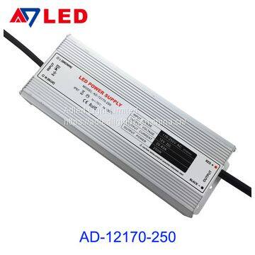 Wide input voltage ip67 110-250v 250 watt led driver with dimmer