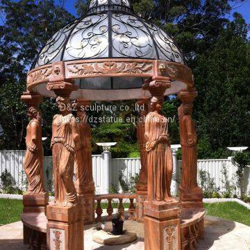 Natural Outdoor Marble Gazebo With Beautiful Women Column For Decorative photo-4