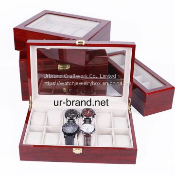 Custom Wooden Storage Display Case Wood Box With Glass Window For 12 Watches