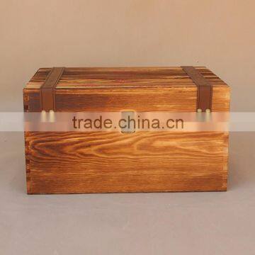 Custom Two Layer Hinged Wooden Wine Box 6 Bottles Burn Effect