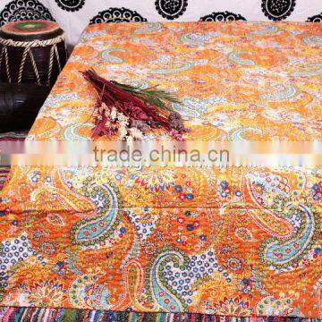 Indain Kantha Queen Quilt Handmade Reversible Queen Size Gudari Bohemian Throws Blanket
