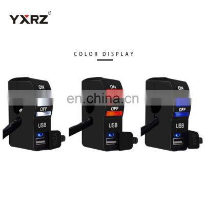 Universal 5V2A Handle Bar Switch Blue Light ON-OFF Button Motorcycle Handlebar Switches With USB Charging