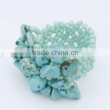 Turquoise Chip stone Stretch Seed Glass beads Ring