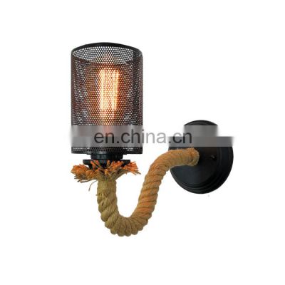 American industrial retro creative personality iron mesh cage hemp rope wall lamps for decoration