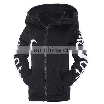 Wholesale custom women's fall/winter punk big hat moon letter printing long sleeve sweater double pocket zipper jacket