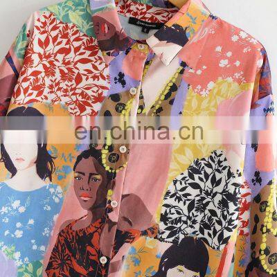 Clothing Wholesale Custom Fashion Trend Women's Casual Loose Color Oil Painting Beauty Printing Long-sleeved Shirt photo-5