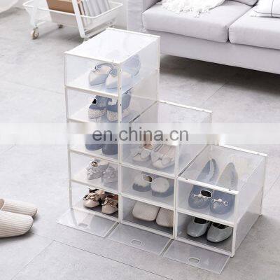 2020 Best Selling Transparent PP Plastic Clear View Fold Drop Front Door Open Stackable Home Baby Underbed Shoe Storage Box Rack