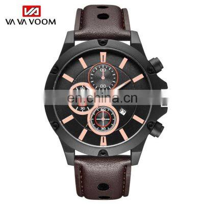 VAVA VOOM VA-202 Fashion Analog Quartz Watch Leather Strap Calendar Showed Simple Cheap Watches Men Wrist