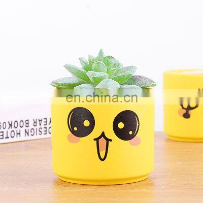 Factory Cheap Price Cute Face Ceramic Green Plant Pots Cute Expression Flower Pot Mini Pottery Flower Pots