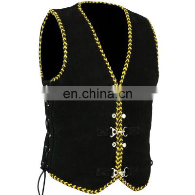 New Style Custom Design 100% Cow hide Leather waistcoat motorbike racing waistcoat vest