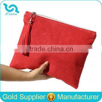 Large Red Suede Leather Clutch Bag Bridesmaid Clutch Bag With Tassel