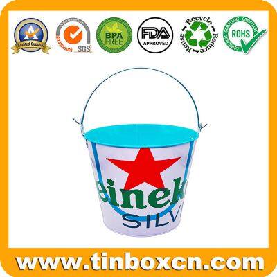 3L/5L/8L Customized Heineken Galvanized Tin Ice Bucket With Double Sides Printing and Handle For Beer