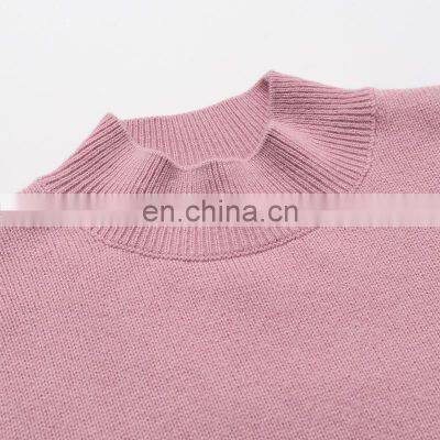 Plus Size 100% Goat Cashmere Knit Pullover Half High Collar Casual Winter Pure Cashmere Sweater With Crew Neck Logo on Front