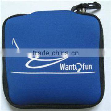 portable zippered neoprene CD bag with lanyard