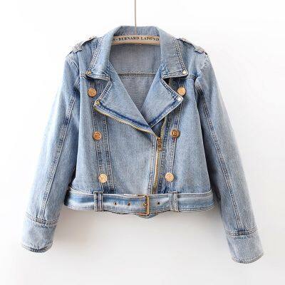 2025 spring new design sense high-waisted zipper long-sleeved denim coat women's short loose top motorcycle jacket