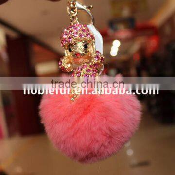 Fashion Key Chains With Real Rex Rabbit Fur Balls Rhinestone Doll Bag Accessories For Women