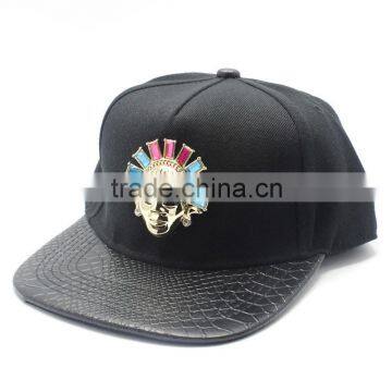 Personalized Metal Pharaoh Embellishment Leather Brim Customize Snapback Hats