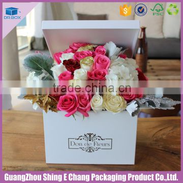 Sweet white square cardboard gift paper box roses paper box with lid