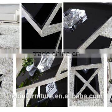 Living Room RB-1406 Modern Black Stoving Varnish Rectangular Tempered Glass Coffee Table With Stainless Steel Tea Table photo-3