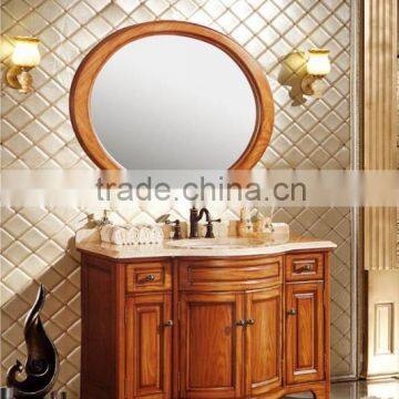 European style modern round mirror oak wood bathroom furniture