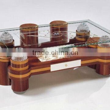 wholesale cheap tempered glass&metal tea end table wood legs TA-010