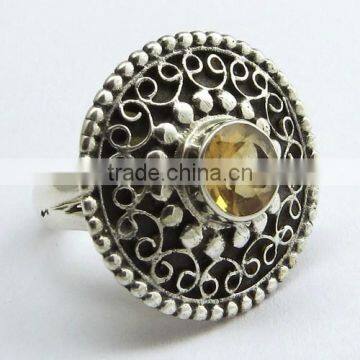 New Design Yellow Citrine 925 Sterling Silver Bezel Setting Ring