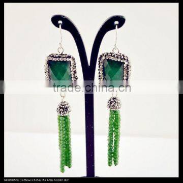 LFD-059E Wholesale Agate Pave Rhinestone Crystal Green Earring , Tassel Chains Dangle Earrings Jewelry Finding