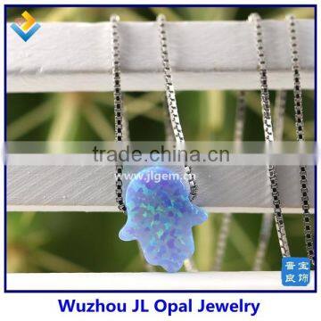 Synthetic Light Blue OP06 Hamsa/Hand Shape Opal 925 Silver Chain Necklace Jewelry photo-5