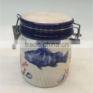 Marine series of embossed 3D decal and hand-painted ceramic seal cans