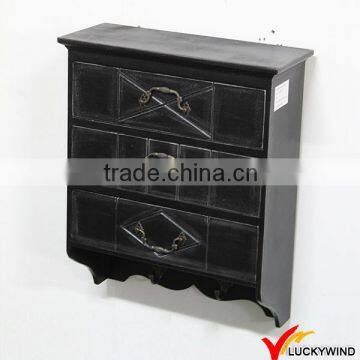 Black Wood Vintage Wall Mounted Drawer Cabinet