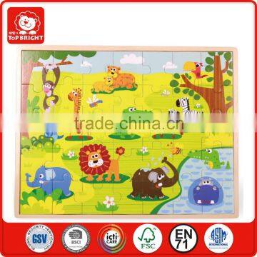 promotion toy 35 pcs wild animal design green background wooden 0.8 thickness kids puzzle game