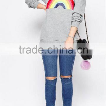 rainbow printed loose O-collar casual women hoodies without hood OEM service