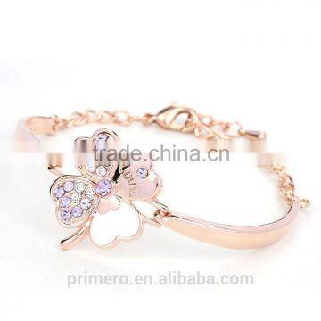 Fashion Jewelry Good Luck Clover Crystal Love Charm Bracelets Bangles for Women photo-3