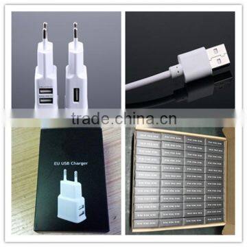 OEM black white gold cutomized logo package and 1m micro cable us eu plug 2a dual usb super fast portable mobile pho adapter set