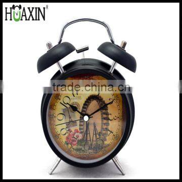 Antique alarm clock/promotional clocks/home decor quartz analog alarm clock with beautiful butterfly