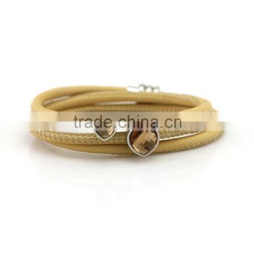 New type apricot genuine sheep leather bracelet sheepskin stainless steel buckle bangle