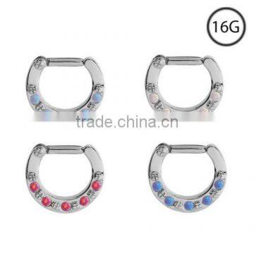 Opal Septum Clicker Nose Ring 316L Surgical Steel Hoop Body Jewelry