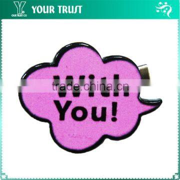 Black Pink Cloud With You Letter Rhodium Safety Clothing Custom Metal Badge Pin