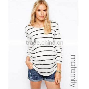 Maternity white long sleeve t shirt clothes with black stripe