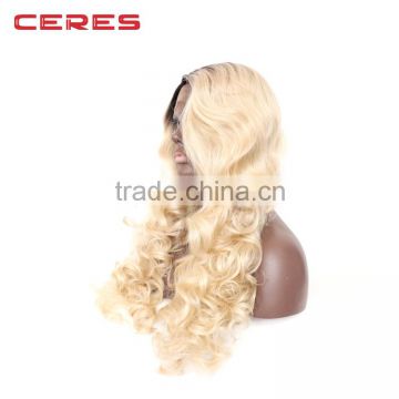 Long Curly Synthetic Lace Front Wig Dark Root Ombre Blonde Full Hair Wigs For Black Women