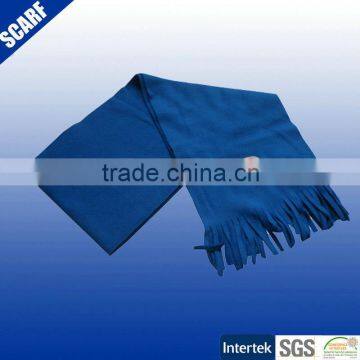 Blue plain color with custom logo fashional fleece scarf with fringers