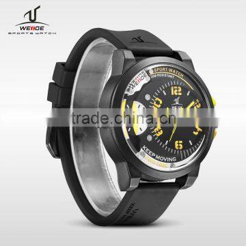 WEIDE Top Brand Watch Mens Dual Time Watch Big Black Dial Japan Movt Quartz Watch Stainless Steel Back Water Resistant 30m Compl