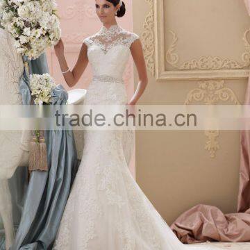 (MY2603) MARRY YOU Cap Sleeve High Neck Lace Vintage Mermaid/Fishtail Wedding Dress 2016